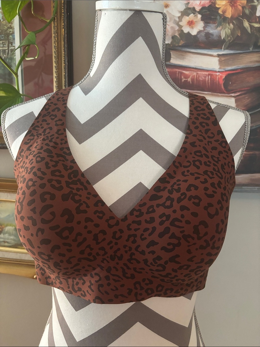 Women's Leopard Print Scoop Bralette - Brown
